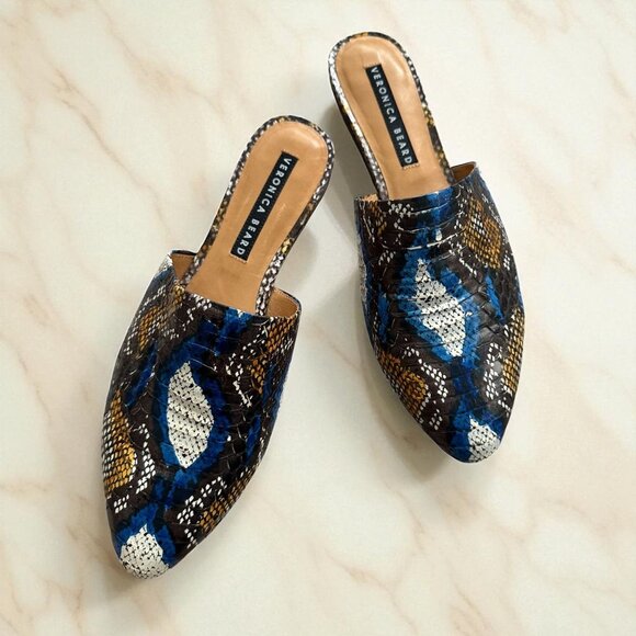 VERONICA BEARD Multicolor Snake Print Leather Mules Flats Size 41 / US 11 - Picture 1 of 9